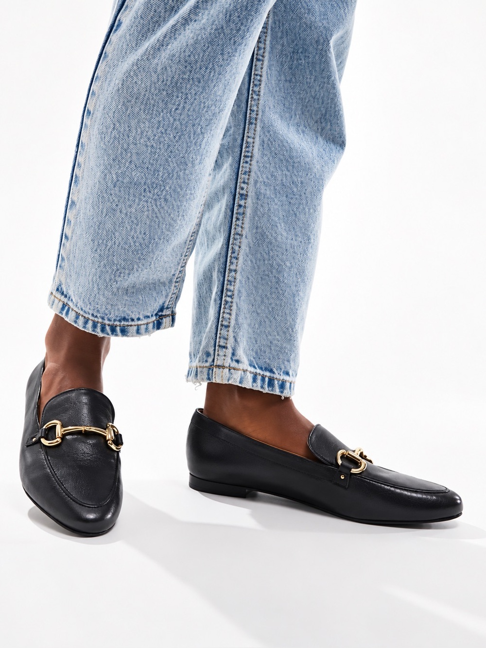 & Other Stories Equestrian Buckle Leather Loafers Black Gold US 10 NWOB